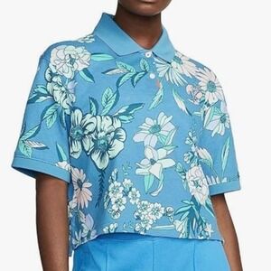NIKE The Nike Polo Dri-Fit Tropical Floral Cropped Loose Fit Top - Large